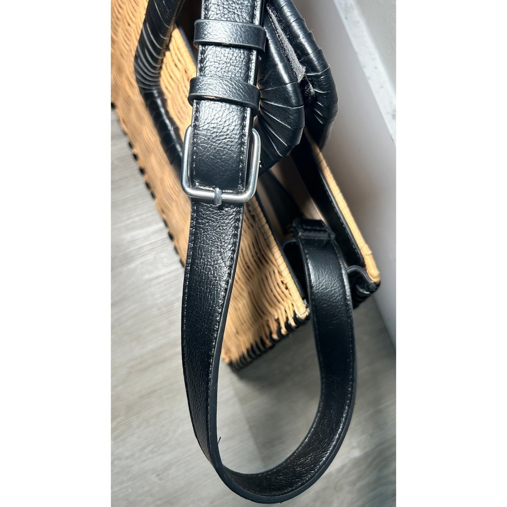 BCBGMAXAZRIA Wicker Whipstitch Woven Straw Top Handle Bag Black Leather Trim - Picture 6 of 9